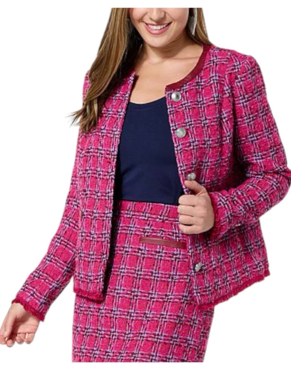 0139 G by Giuliana Pink Tweed Collarless Boucle Jacket